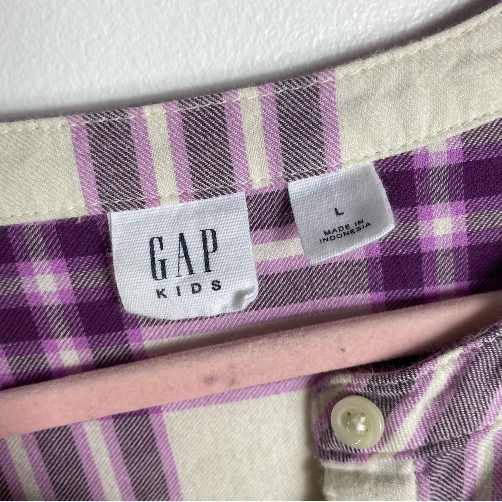 Gap Kids Purple and White Button Down Plaid Dress Size L